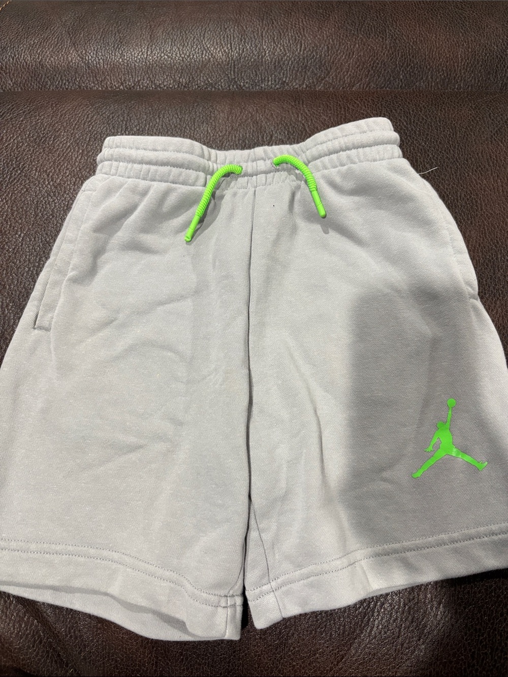 Jordan Light Gray Shorts with Neon Green Accents